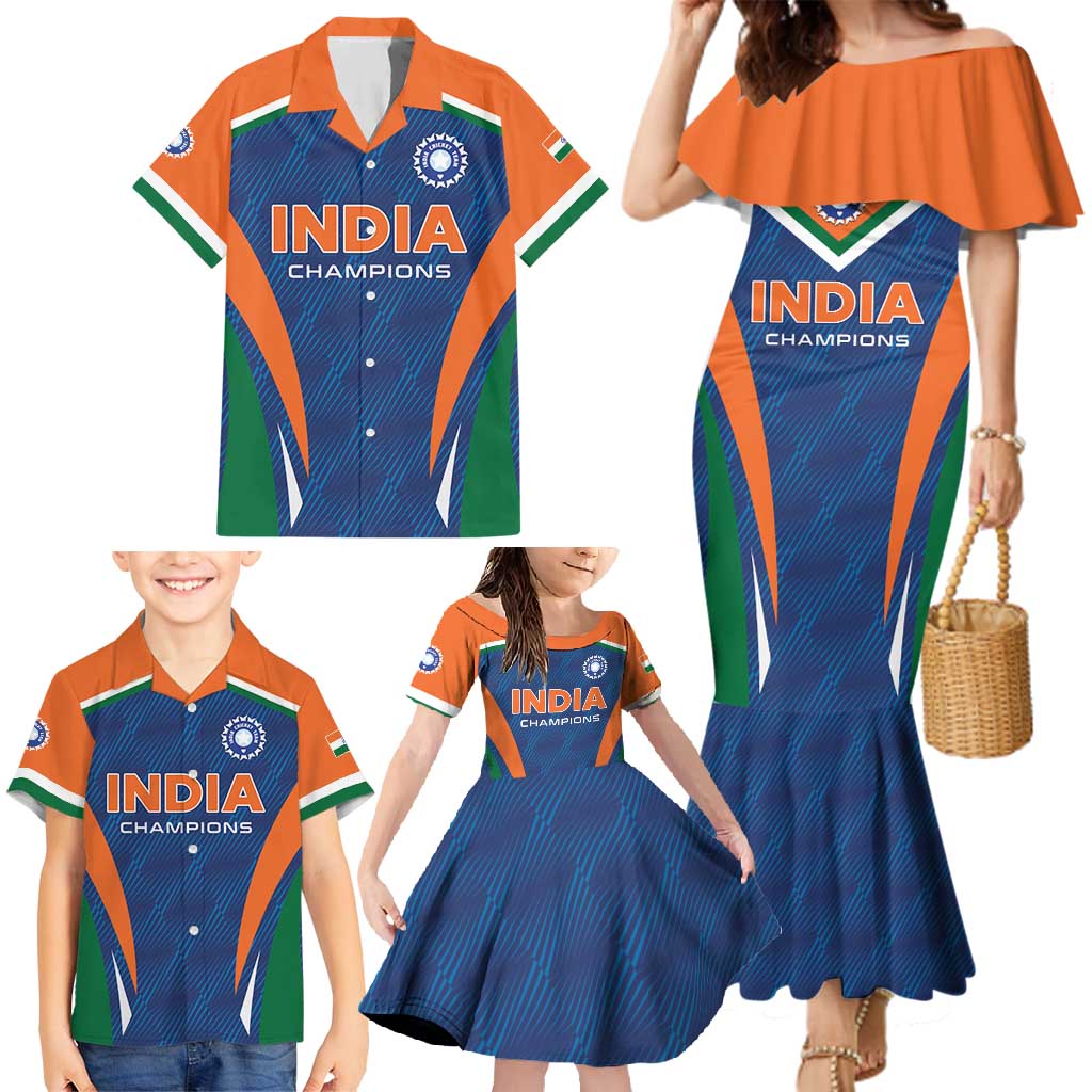 Custom India Cricket Family Matching Mermaid Dress and Hawaiian Shirt The Men In Blue Champions - Wonder Print Shop