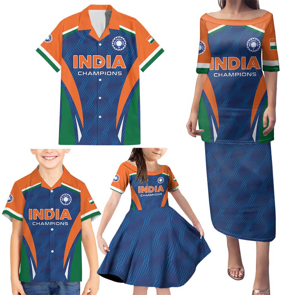 Custom India Cricket Family Matching Puletasi and Hawaiian Shirt The Men In Blue Champions - Wonder Print Shop