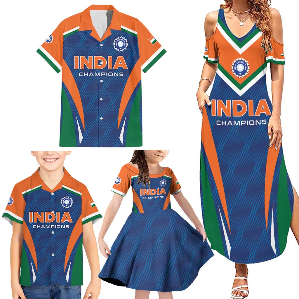 Custom India Cricket Family Matching Summer Maxi Dress and Hawaiian Shirt The Men In Blue Champions - Wonder Print Shop