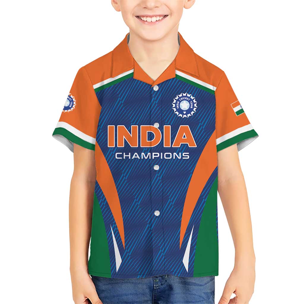 Custom India Cricket Kid Hawaiian Shirt The Men In Blue Champions - Wonder Print Shop