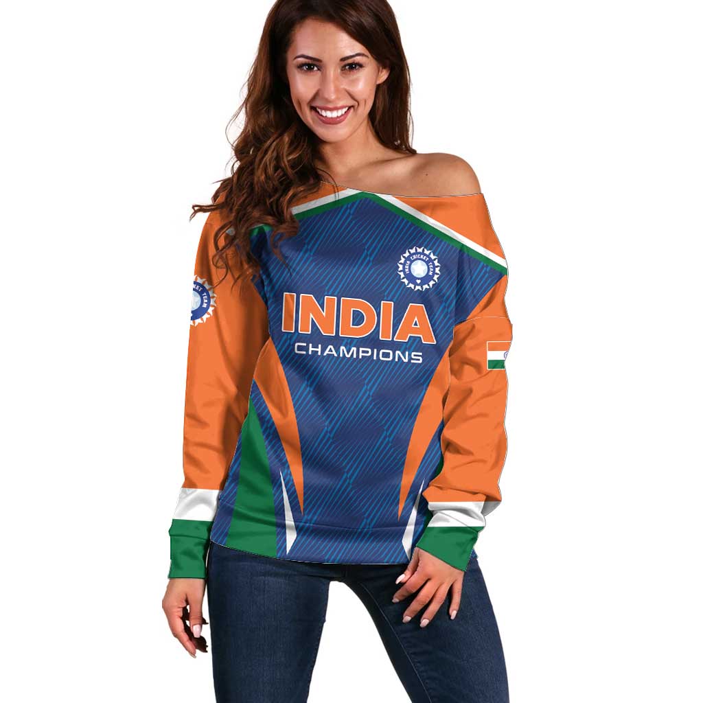 Custom India Cricket Off Shoulder Sweater The Men In Blue Champions