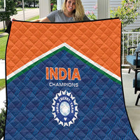 India Champions quilt with orange top and blue bottom, featuring emblems and 'INDIA' text.
