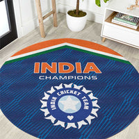 India cricket round carpet, blue with orange border and India Champions graphic in center