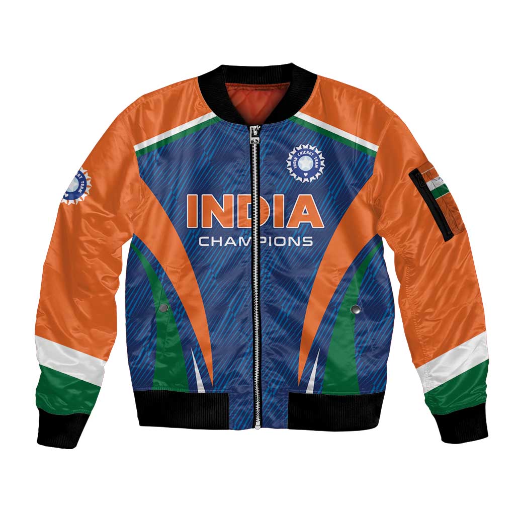 Custom India Cricket Sleeve Zip Bomber Jacket The Men In Blue Champions