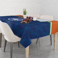 India cricket tablecloth in blue with orange side stripe and central emblem logo