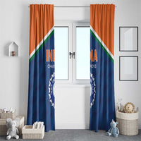 India cricket champions window curtain, orange-and-blue design with diagonal stripe and crest