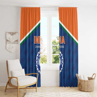 India cricket champions window curtain set with orange top, blue field, and circular team crest