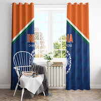 India cricket champions curtain with orange top, blue graphics, and INDIA CHAMPIONS lettering