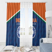 India cricket champions sheer-style window curtain, orange top and blue crest design