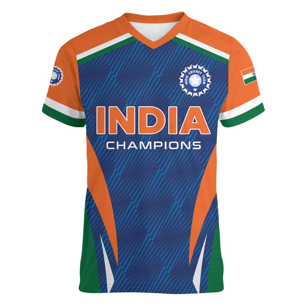 Custom India Cricket Women V-Neck T-Shirt The Men In Blue Champions