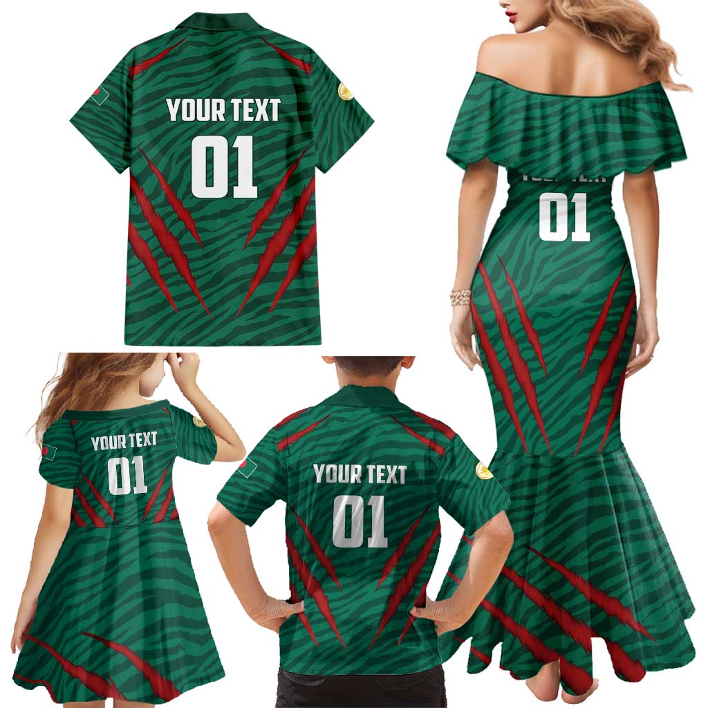 Custom Bangladesh Cricket Family Matching Mermaid Dress and Hawaiian Shirt The Tigers Go Champions - Wonder Print Shop