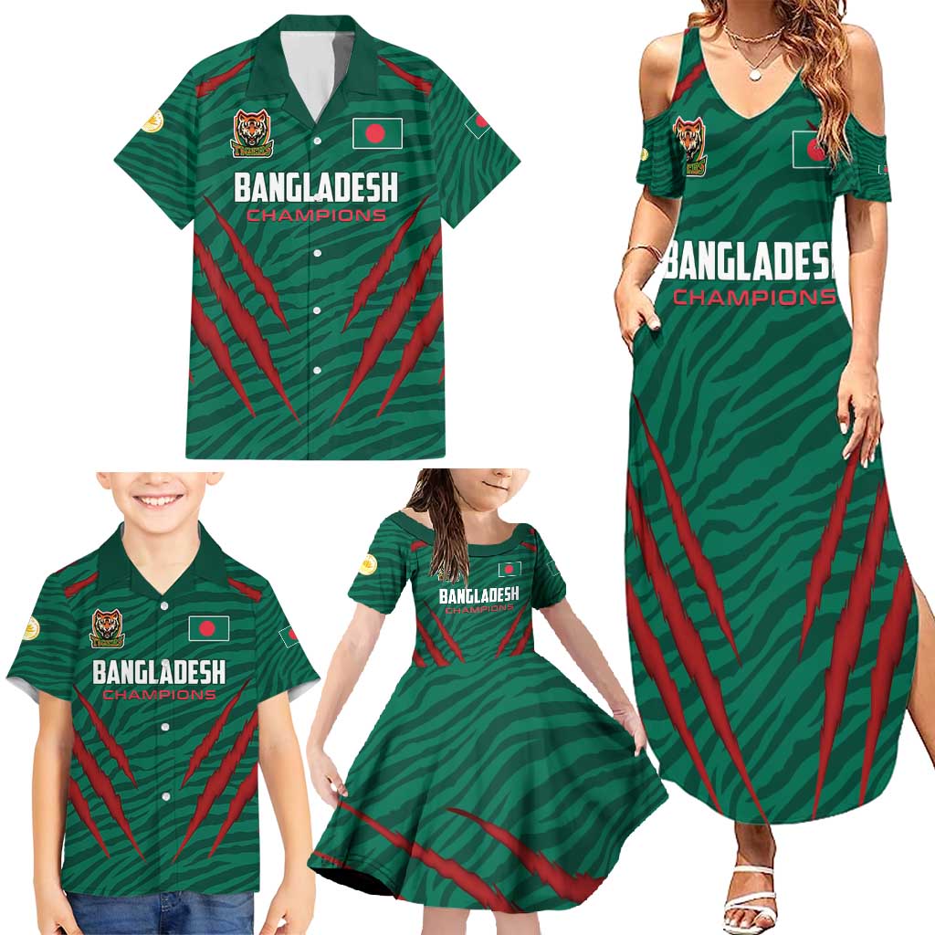 Custom Bangladesh Cricket Family Matching Summer Maxi Dress and Hawaiian Shirt The Tigers Go Champions - Wonder Print Shop