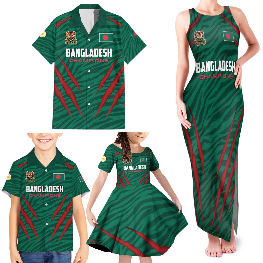 Custom Bangladesh Cricket Family Matching Tank Maxi Dress and Hawaiian Shirt The Tigers Go Champions - Wonder Print Shop