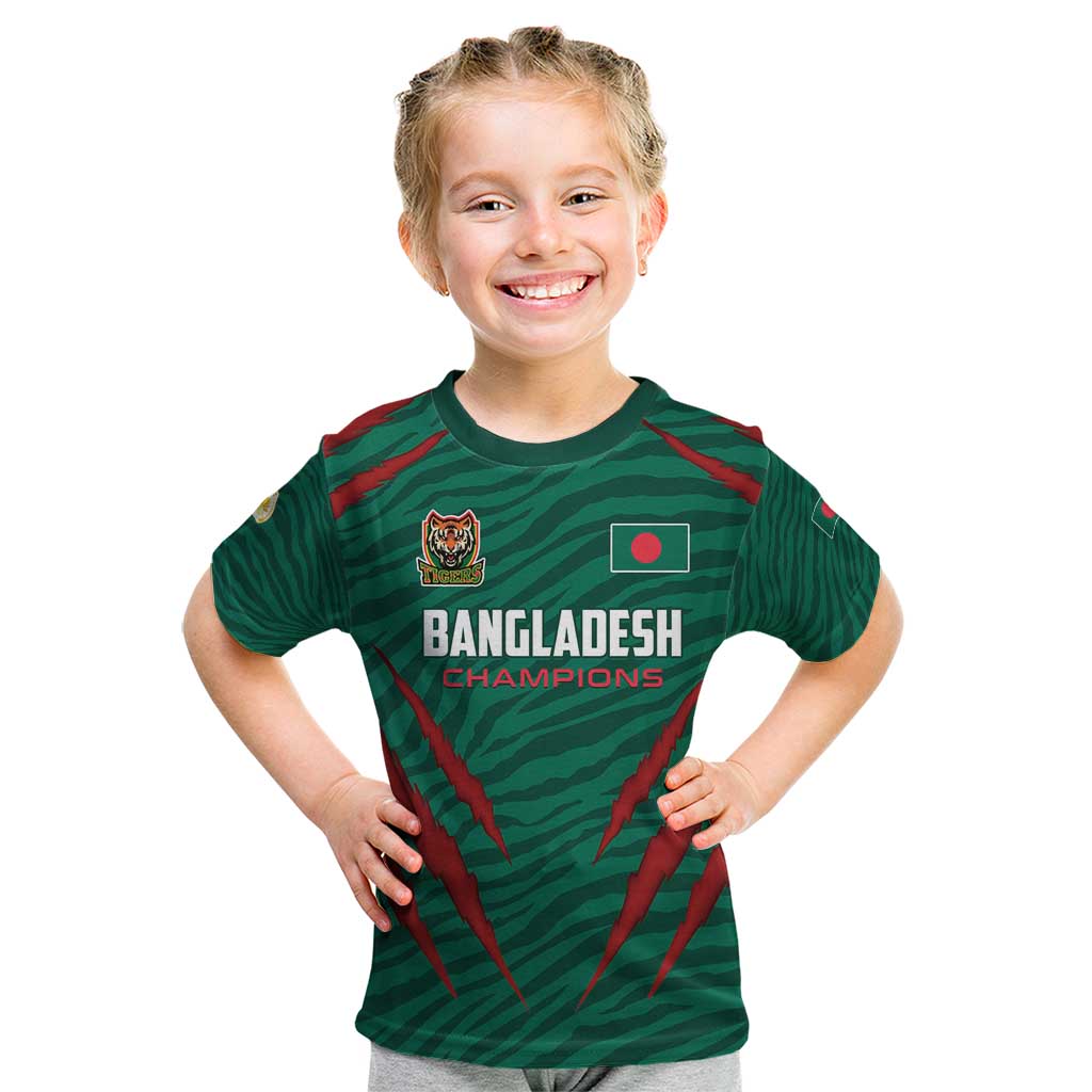 Custom Bangladesh Cricket Kid T Shirt The Tigers Go Champions - Wonder Print Shop