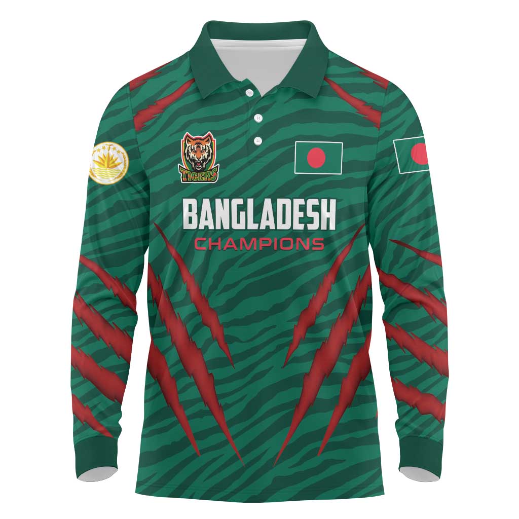 Custom Bangladesh Cricket Long Sleeve Polo Shirt The Tigers Go Champions - Wonder Print Shop