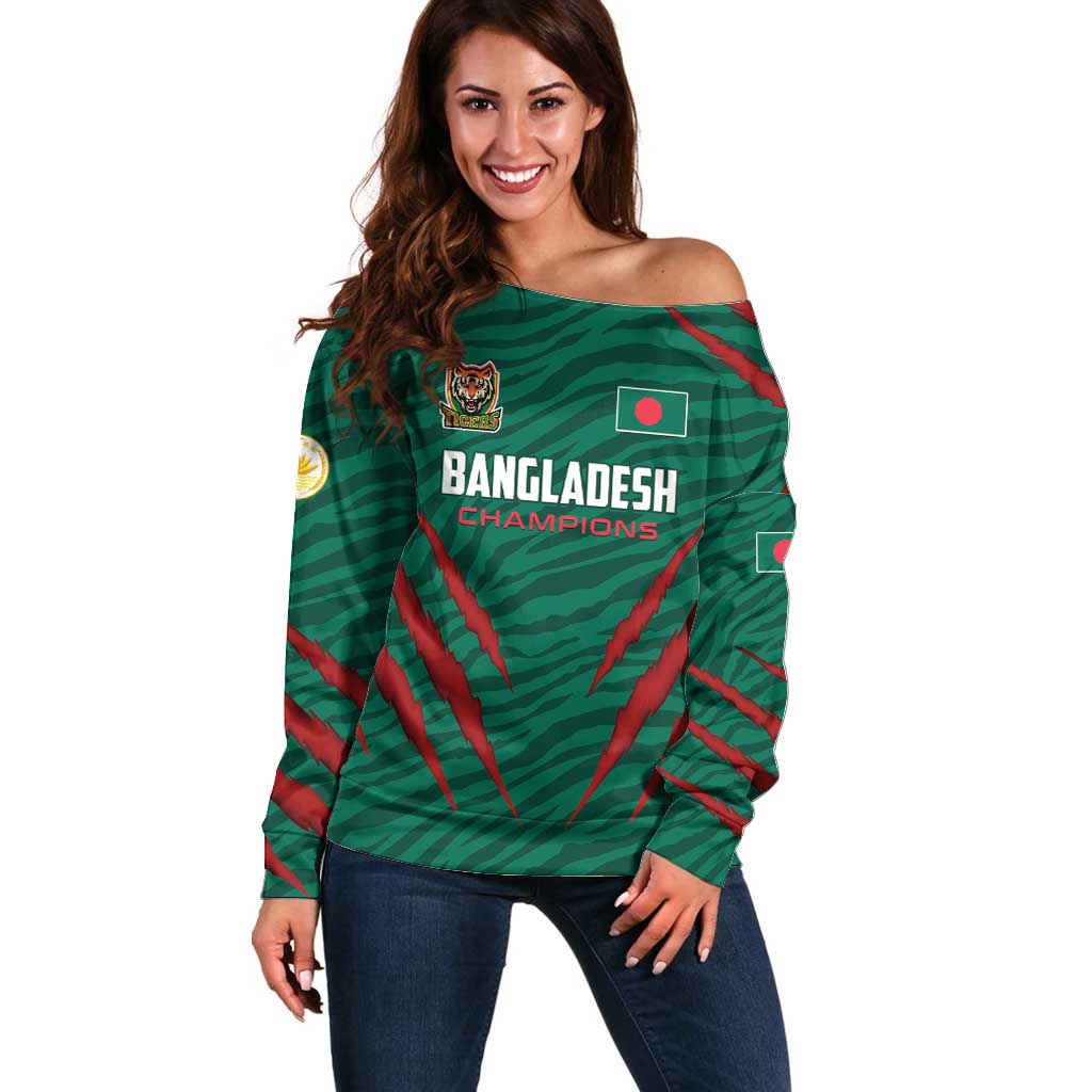 Custom Bangladesh Cricket Off Shoulder Sweater The Tigers Go Champions