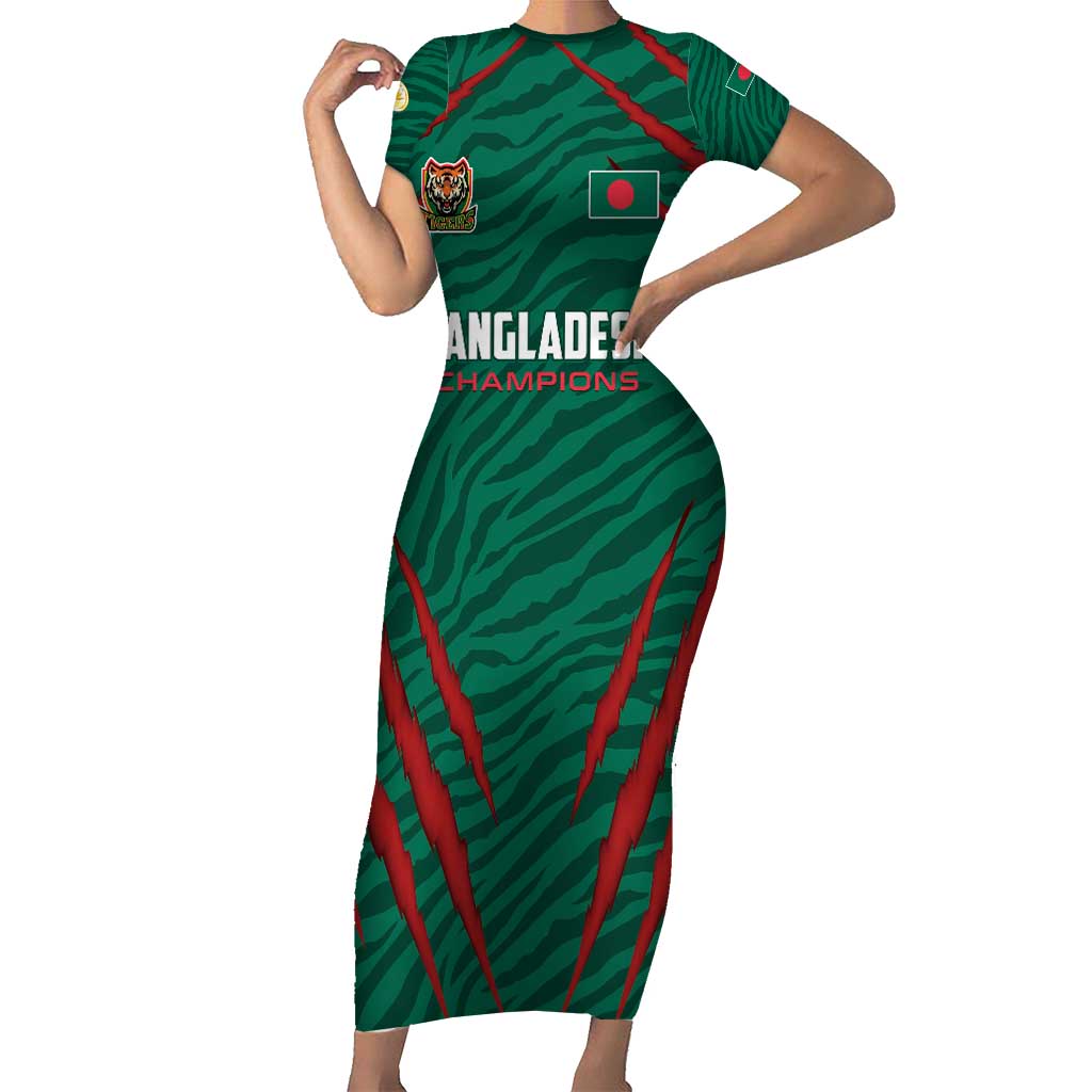 Custom Bangladesh Cricket Short Sleeve Bodycon Dress The Tigers Go Champions