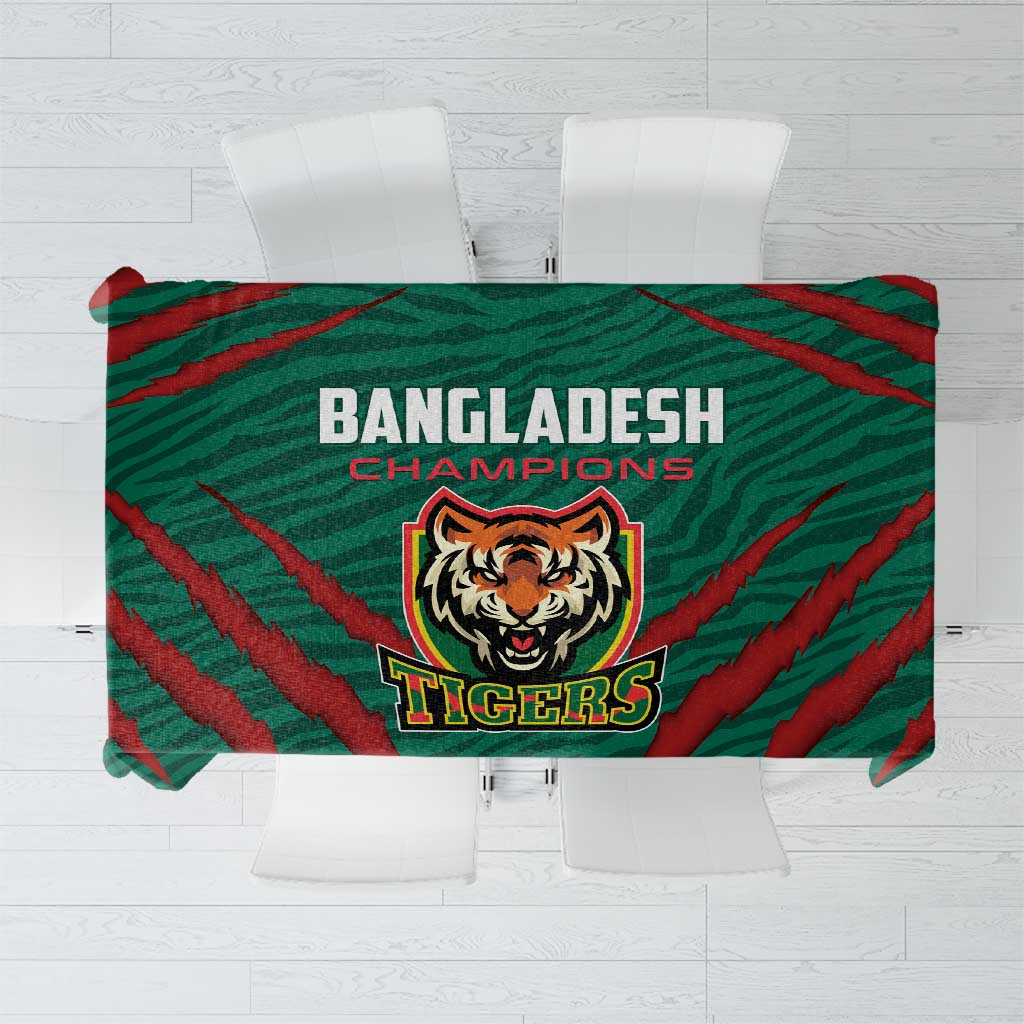 Green and red Bangladesh Tigers tablecloth with tiger logo and Champions text