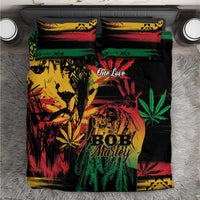 Black, red, green and yellow Marley bedding set with lion and One Love graphic