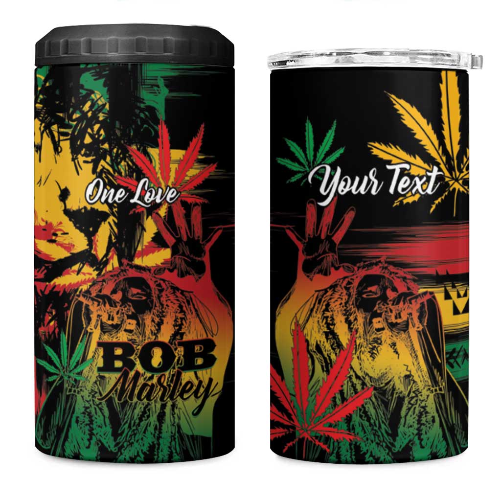 Personalized Reggae King Marley One Love 4 in 1 Can Cooler Tumbler Rastafarian Lion Grunge