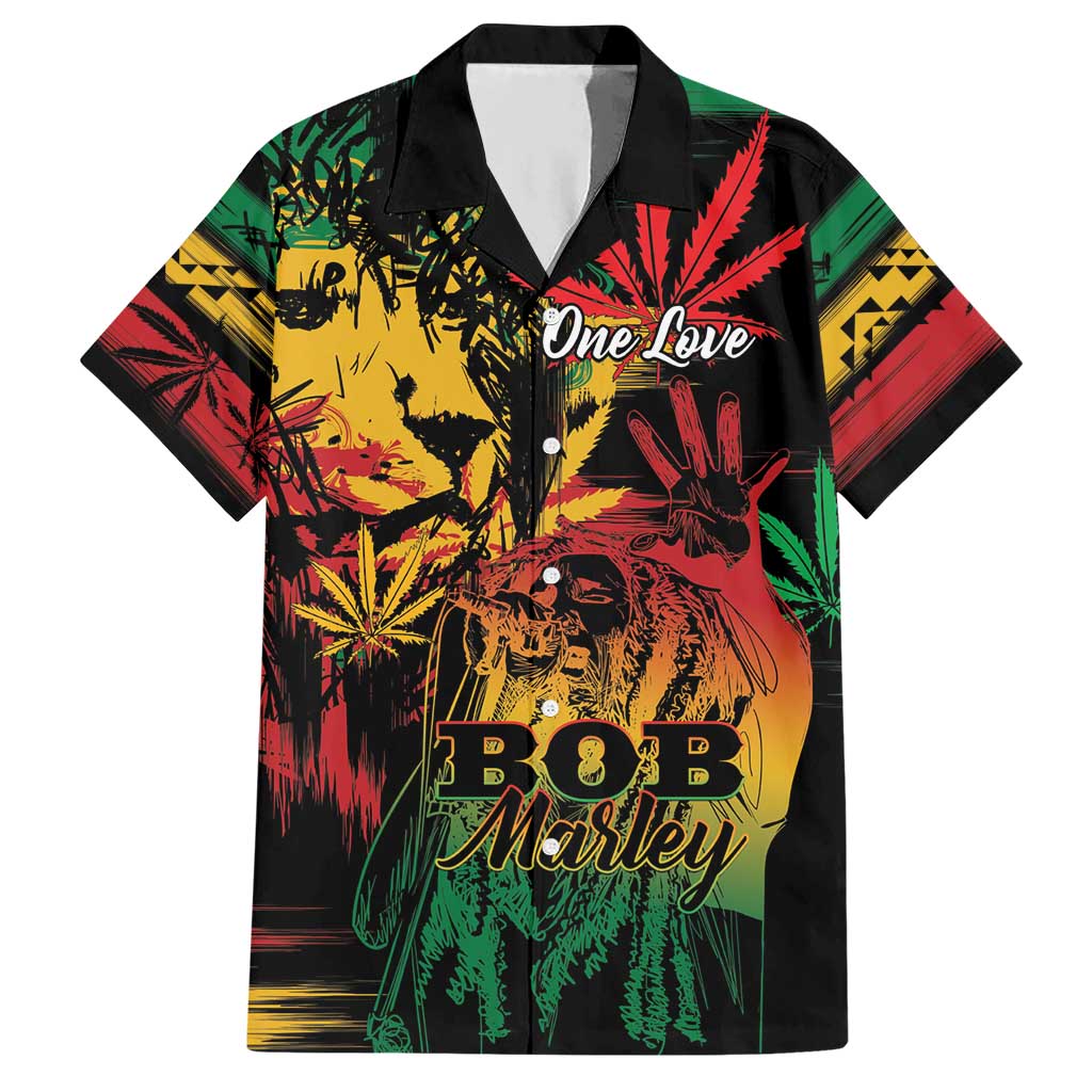 Personalized Reggae King Marley One Love Hawaiian Shirt Rastafarian Lion Grunge