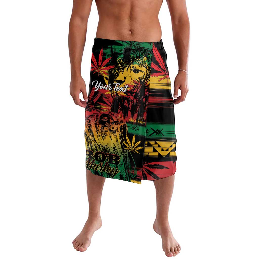 Men's reggae-print board shorts with elastic waistband and customizable text front