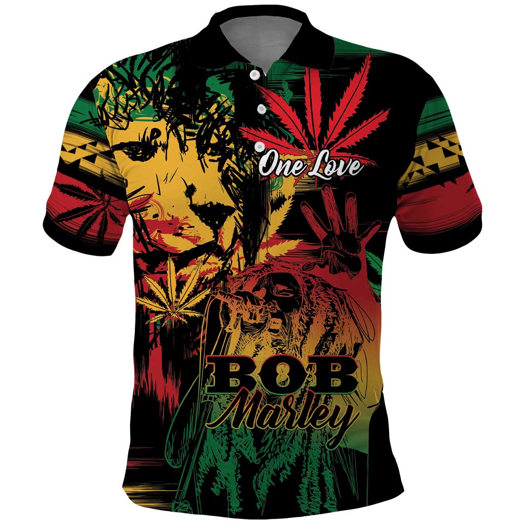 Personalized Reggae King Marley One Love Polo Shirt Rastafarian Lion Grunge