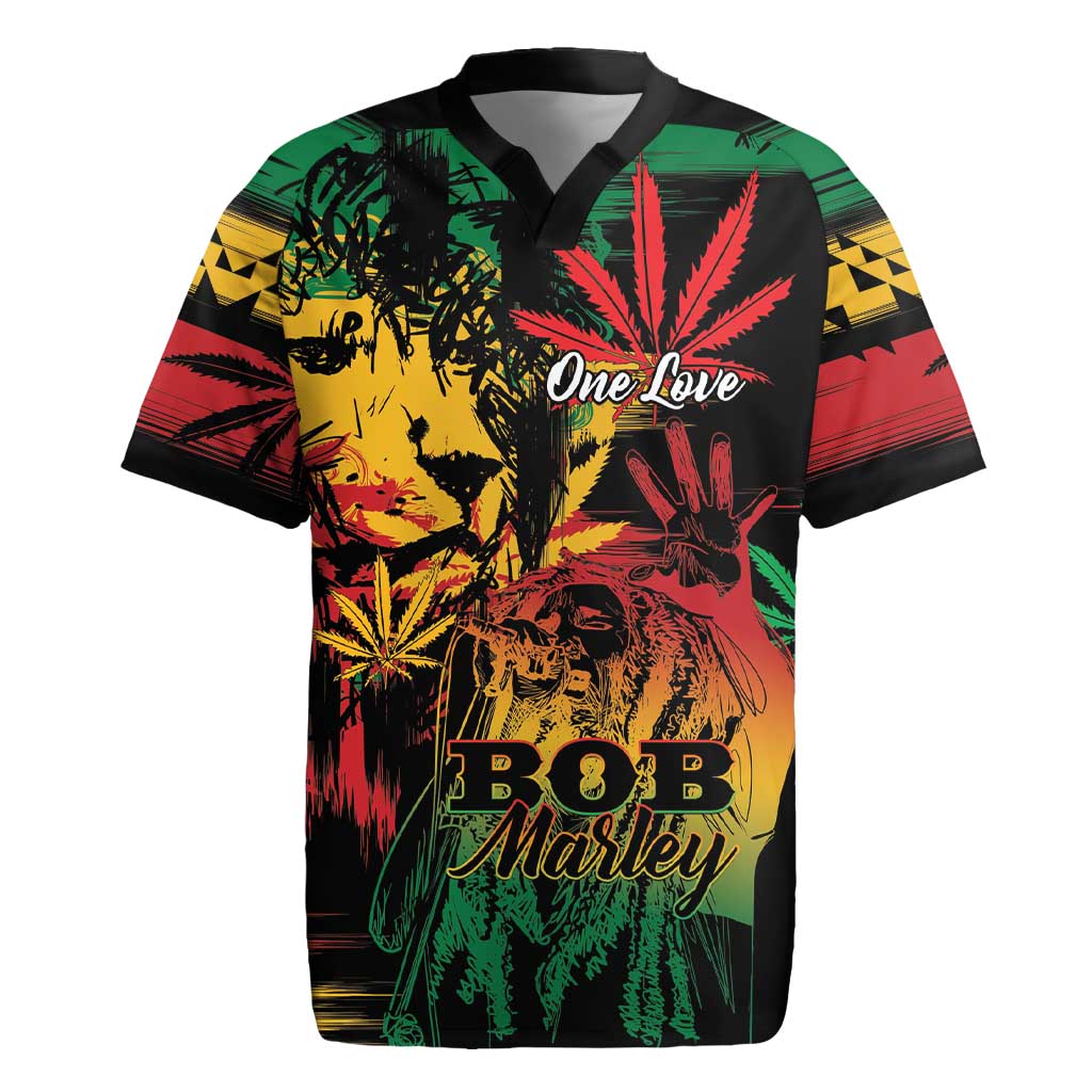 Personalized Reggae King Marley One Love Rugby Jersey Rastafarian Lion Grunge - Wonder Print Shop