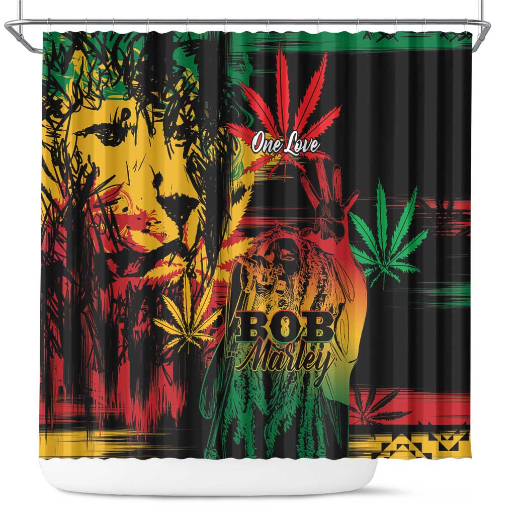 Reggae King Marley One Love Shower Curtain Rastafarian Lion Grunge - Wonder Print Shop