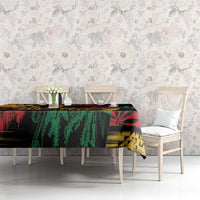 Black reggae grunge tablecloth with One Love Marley-style lion and bold leaf graphics.