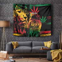 Tapestry with Bob Marley portrait, 'One Love' text, and cannabis leaves in grunge colors.