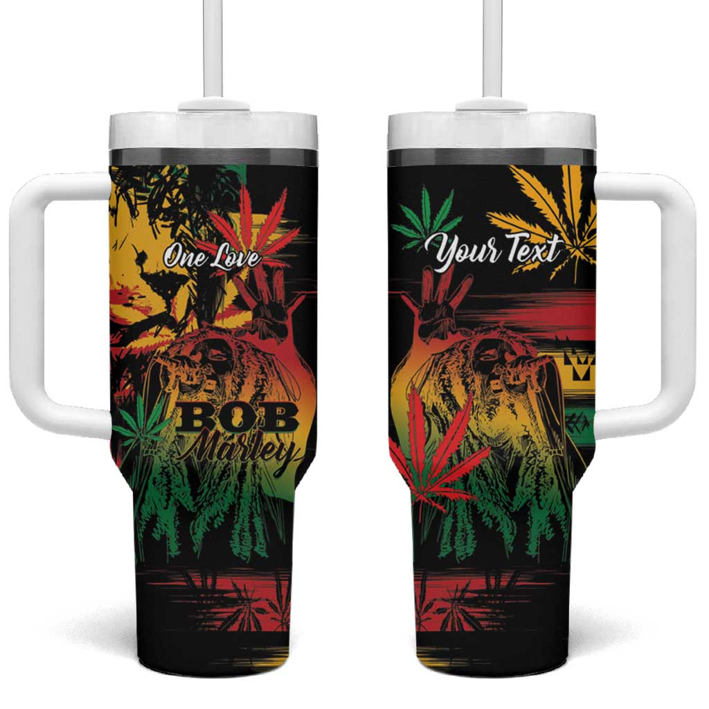 Personalized Reggae King Marley One Love Tumbler With Handle Rastafarian Lion Grunge