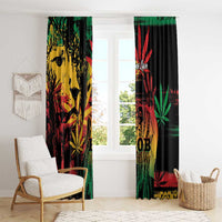 Window curtain panels with grunge reggae artwork, yellow and red faces with green highlights.
