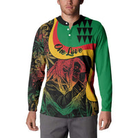 Green reggae button sweatshirt with 'One Love' front graphic