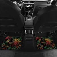 Car floor mats with reggae lion print, tropical leaves, and green yellow-red accents