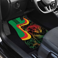 Car floor mat with reggae lion artwork, green black base, yellow-red curved waves