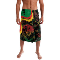 Men's tropical print swim shorts with lion graphic and 'Your Text' panel, green base