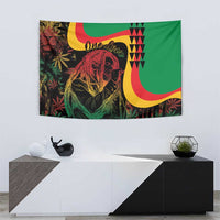 Rectangular tapestry with lion portrait artwork, “One Love” lettering, and bold green/yellow/red