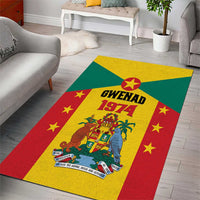 Flag-themed area rug featuring GWENAD 1974 text, coat of arms crest, star accents