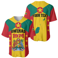 Two custom baseball jerseys: front GWENAD 1974 and back YOUR TEXT on Grenada flag
