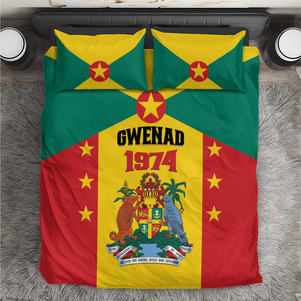 Flag-themed duvet cover and pillowcases in green, yellow, red with stars and GWENAD 1974 crest