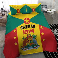 Flag-themed duvet cover and pillowcases with green, yellow, red stars and GWENAD 1974 crest design