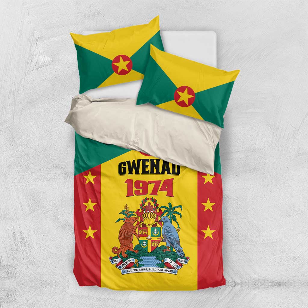 Flag-themed duvet cover and two pillowcases in green, yellow, red with stars and GWENAD 1974 crest