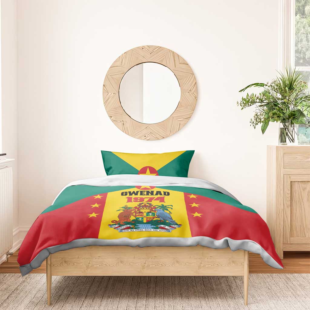 Flag-themed duvet cover and pillowcase(s) in green, yellow, red with stars and GWENAD 1974 crest