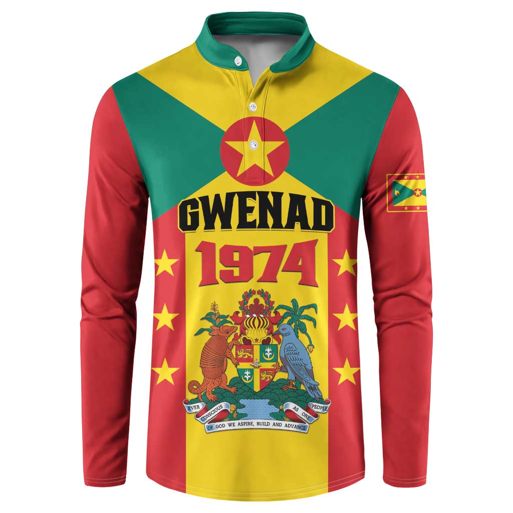 Button-up sweatshirt with green collar, Gwenad 1974 emblem and star accents