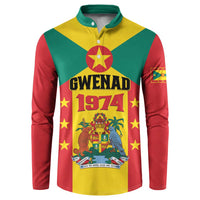 Button-up sweatshirt with green collar, Gwenad 1974 emblem and star accents