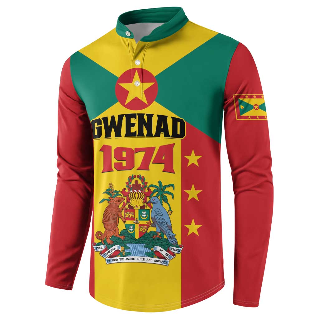 Green-collar button-up sweatshirt with Gwenad 1974 graphic and flag sleeve patch