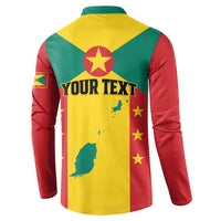 Green, yellow and red button-up sweatshirt with back flag graphic and centered stars