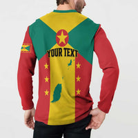 Red and green button-up sweatshirt with back flag print and 'YOUR TEXT' across