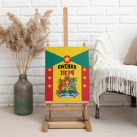 Canvas wall art print on easel: Grenada flag with GWENAD 1974 coat of arms emblem